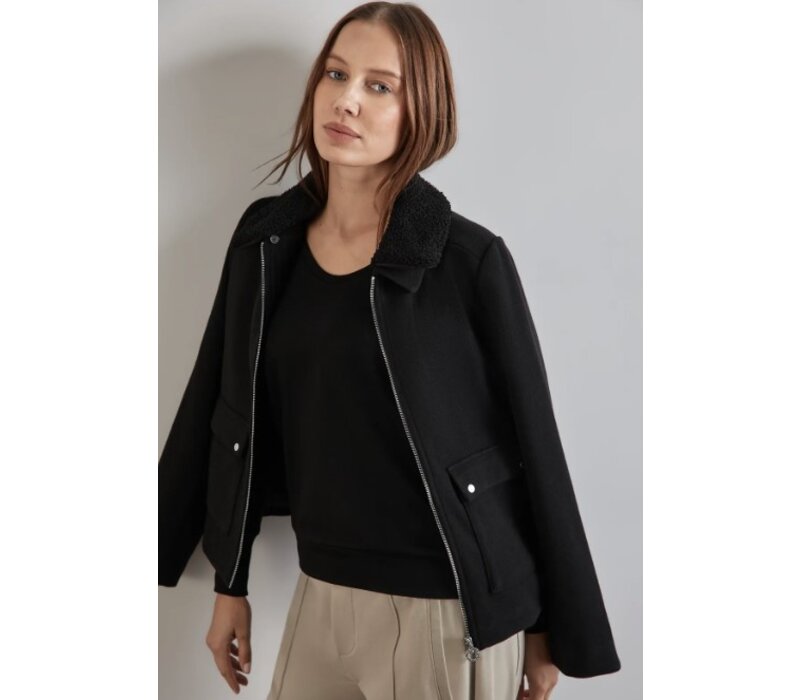 Street One Knit Look Shirt Rib Cuffs Black
