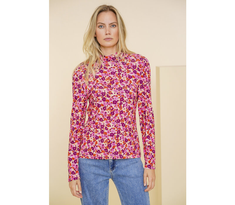 Geisha T-shirt Flowers Pink Burgundy Orange