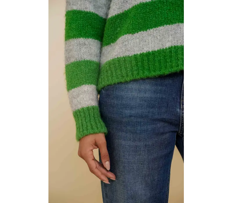 Geisha Pullover Stripes Green Grey