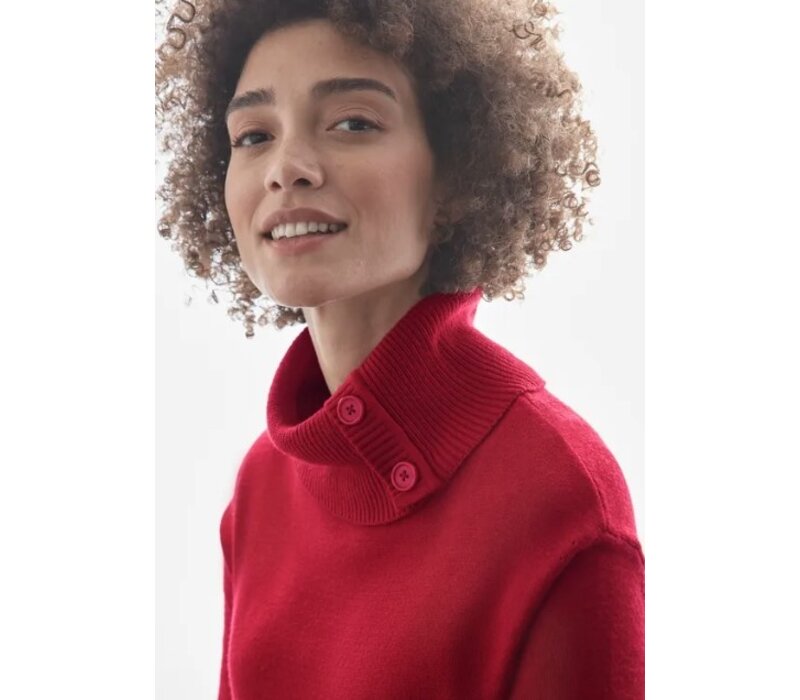 Street One Cosy Sweater with Button Autumn Red