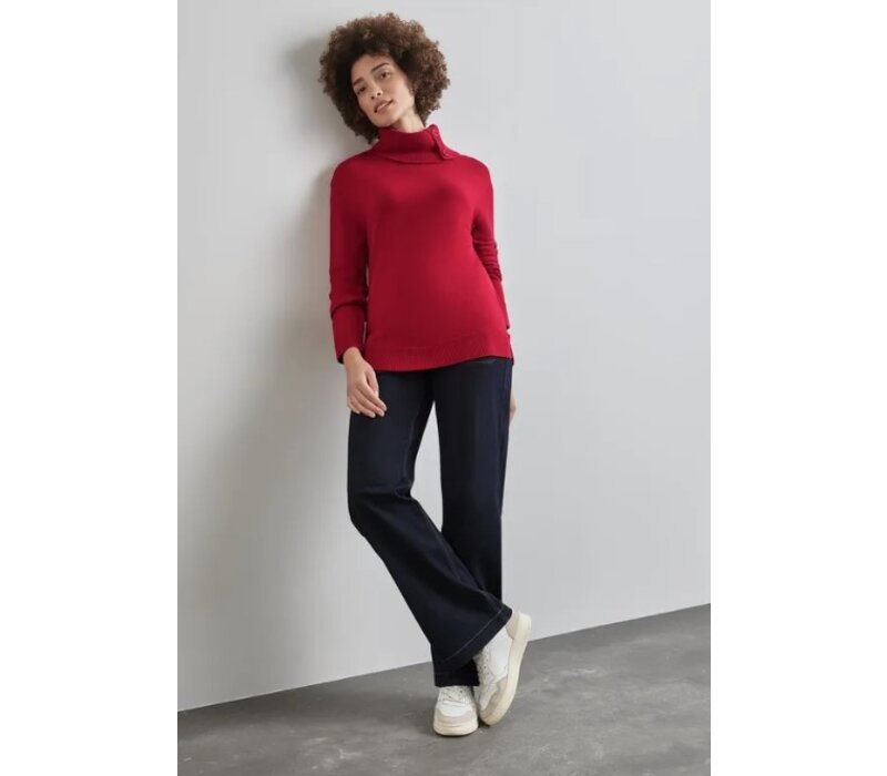 Street One Cosy Sweater with Button Autumn Red