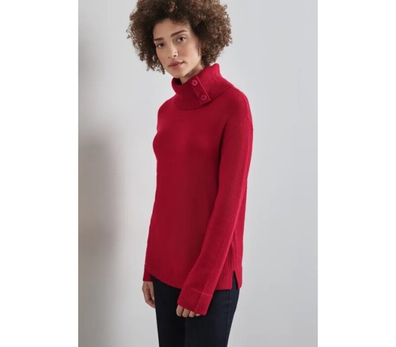 Street One Cosy Sweater with Button Autumn Red