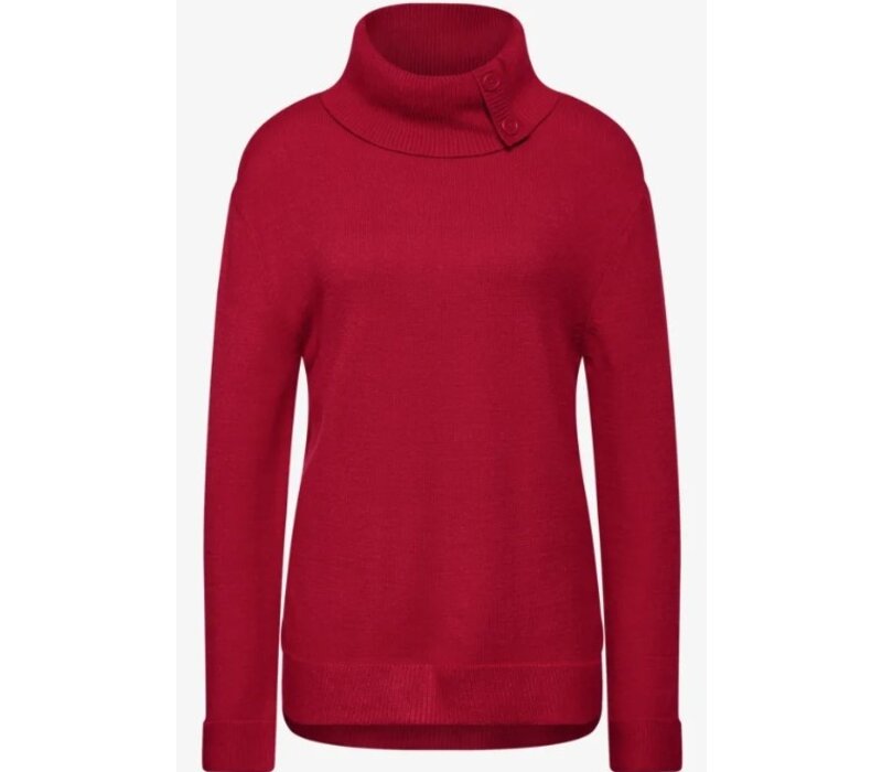 Street One Cosy Sweater with Button Autumn Red