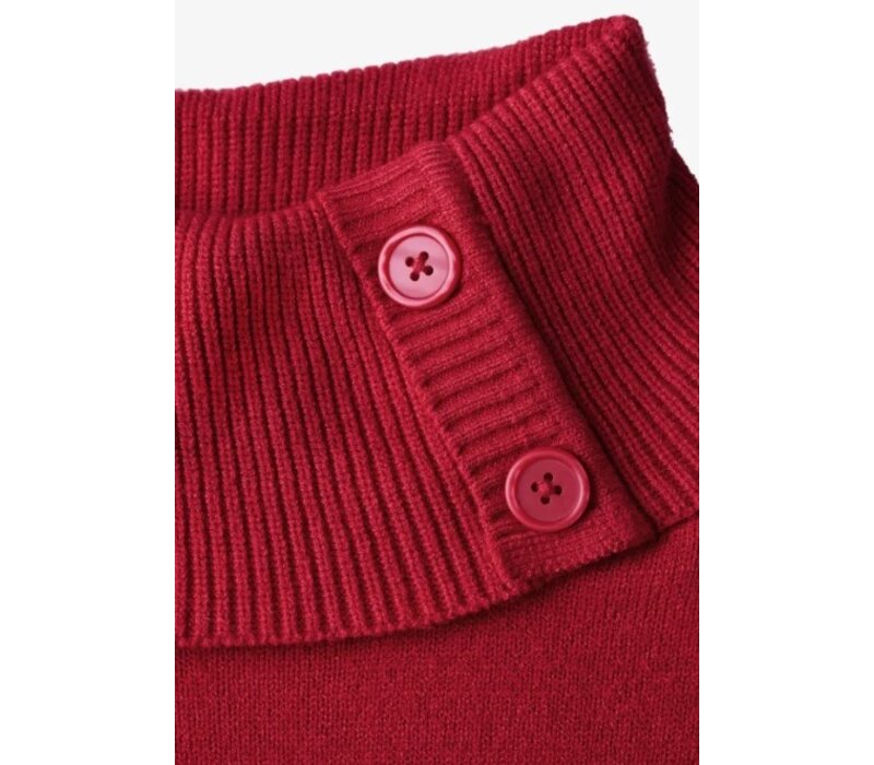 Street One Cosy Sweater with Button Autumn Red