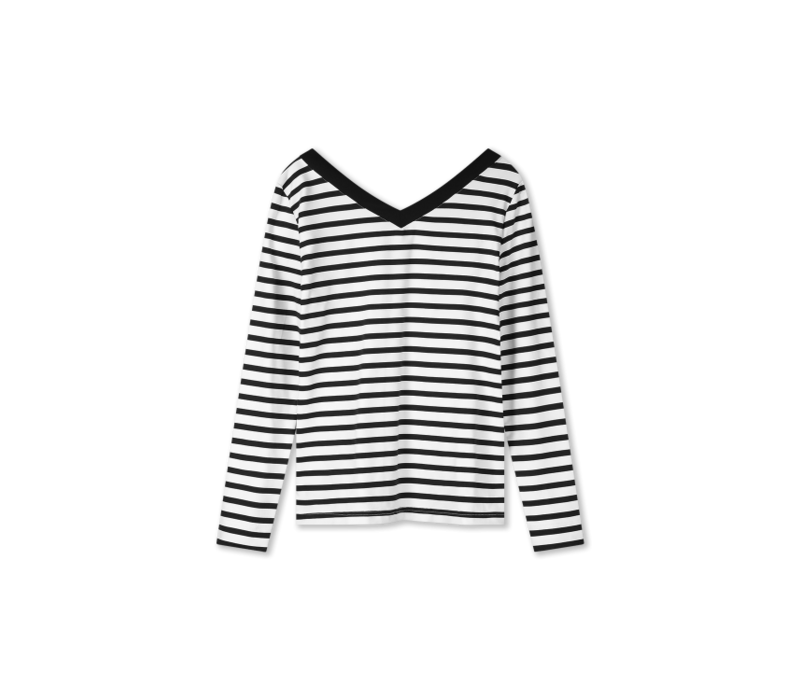 Helena Hart Top V-Neck Stripe Zwart Wit