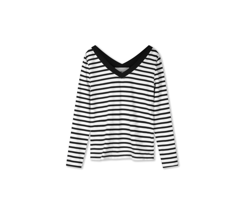 Helena Hart Top V-Neck Stripe Zwart Wit