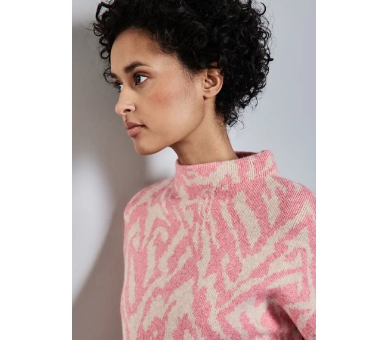 Street One Turtle Neck Jacquard Sweater Sugar Coral Melange