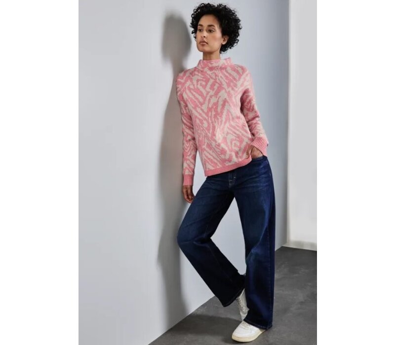 Street One Turtle Neck Jacquard Sweater Sugar Coral Melange