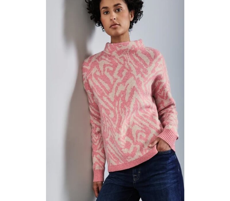 Street One Turtle Neck Jacquard Sweater Sugar Coral Melange