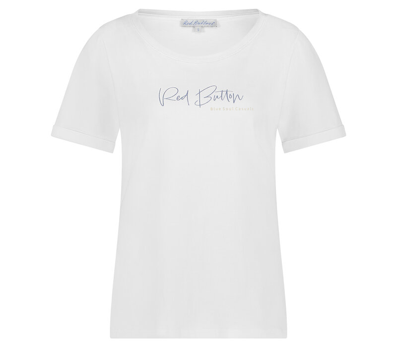 Red Button Tee Temmy Logo Faded Blue