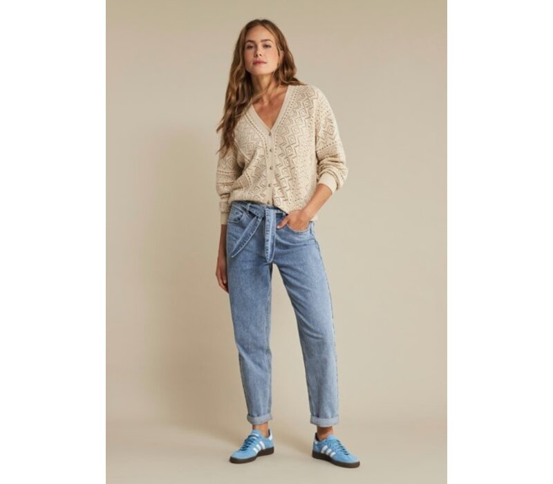 Red Button Cardigan Ajour Sand