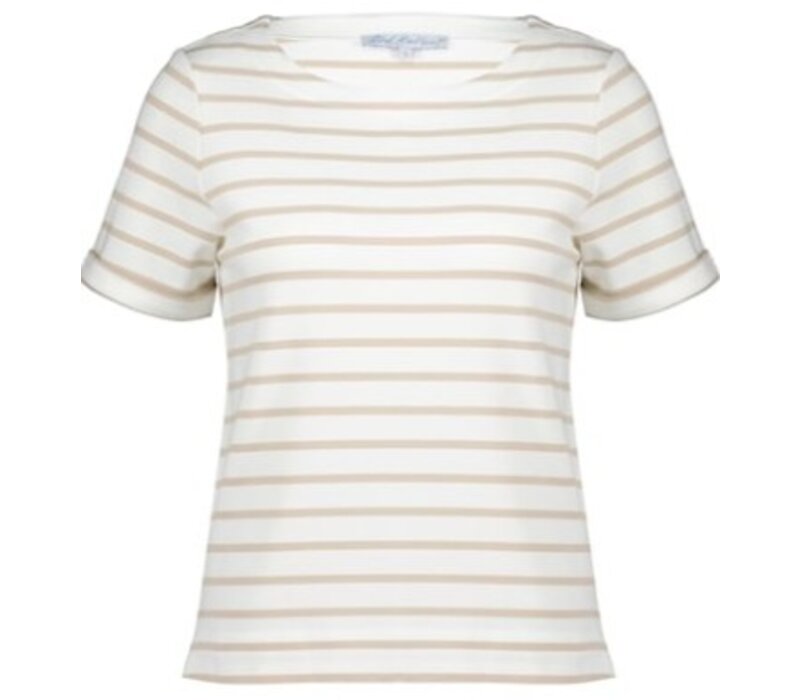 Red Button Terry Stripe Short Sleeve Pebble