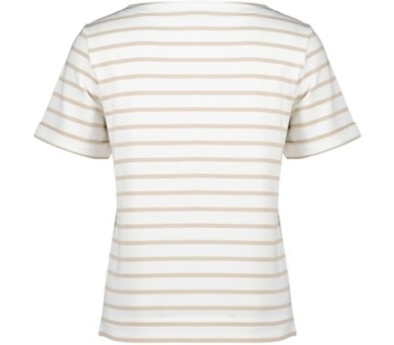 Red Button Terry Stripe Short Sleeve Pebble