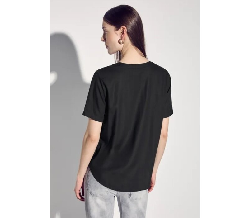Street One Splitneck Blouse with Turn-Up Black