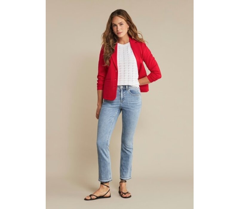 Red Button Babette Crop White Seams Bleach