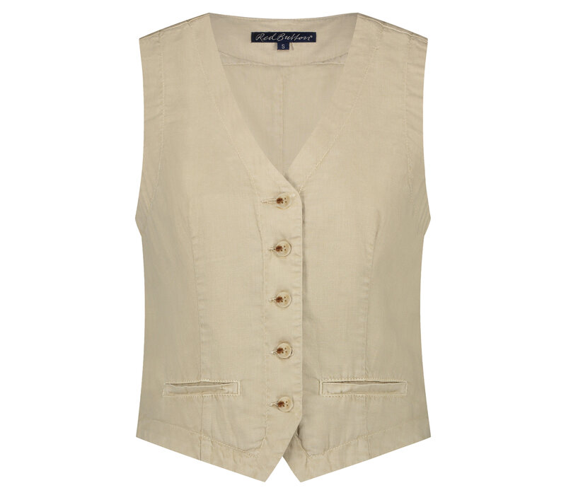 Red Button Waistcoat Cotton Linen Pebble