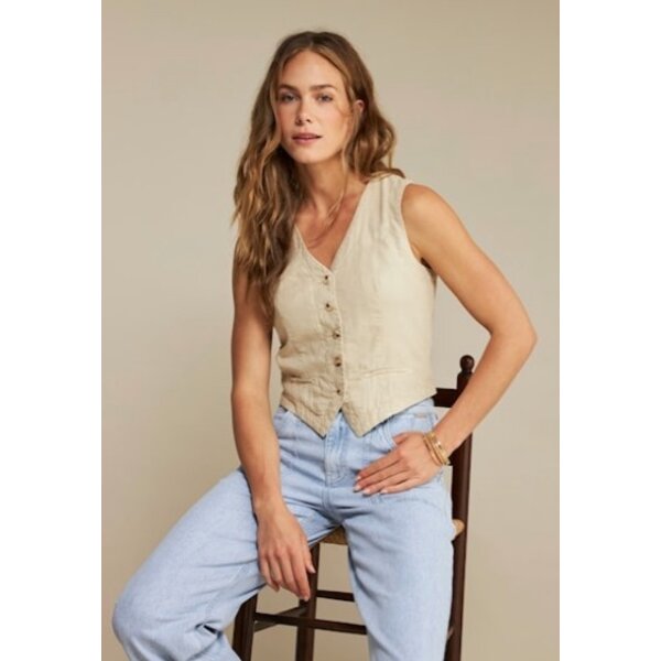Red Button Waistcoat Cotton Linen 