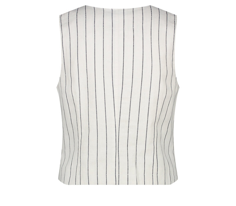 Red Button Waistcoat Cotton Linen Stripe Navy