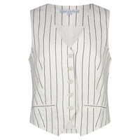 Red Button Waistcoat Cotton Linen Stripe Navy