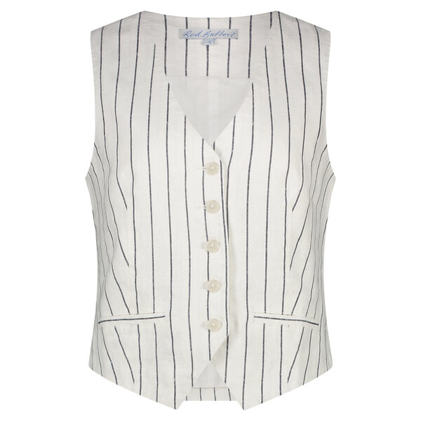 Red Button Waistcoat Cotton Linen Stripe 