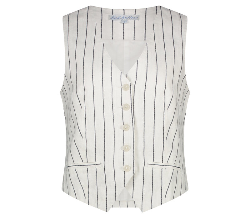 Red Button Waistcoat Cotton Linen Stripe Navy