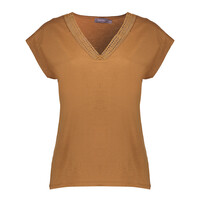 Geisha Top Slub Fancy Neck Tabacco