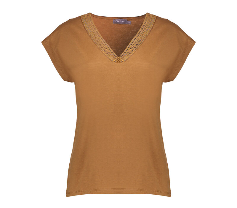 Geisha Top Slub Fancy Neck Tabacco