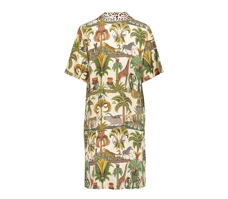 Geisha Dress Animal Jungle Green Off White Brown