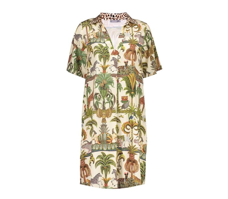 Geisha Dress Animal Jungle Green Off White Brown