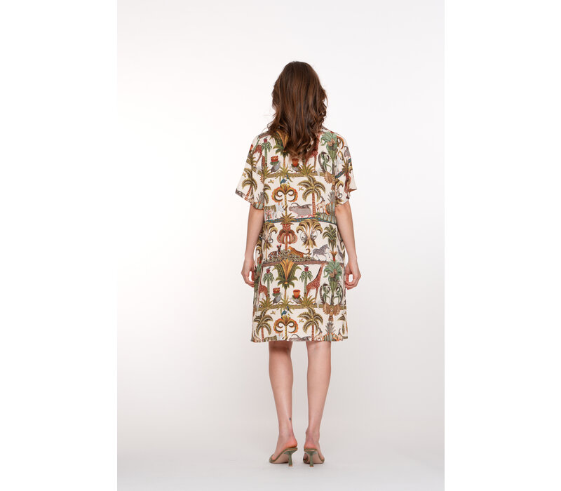 Geisha Dress Animal Jungle Green Off White Brown