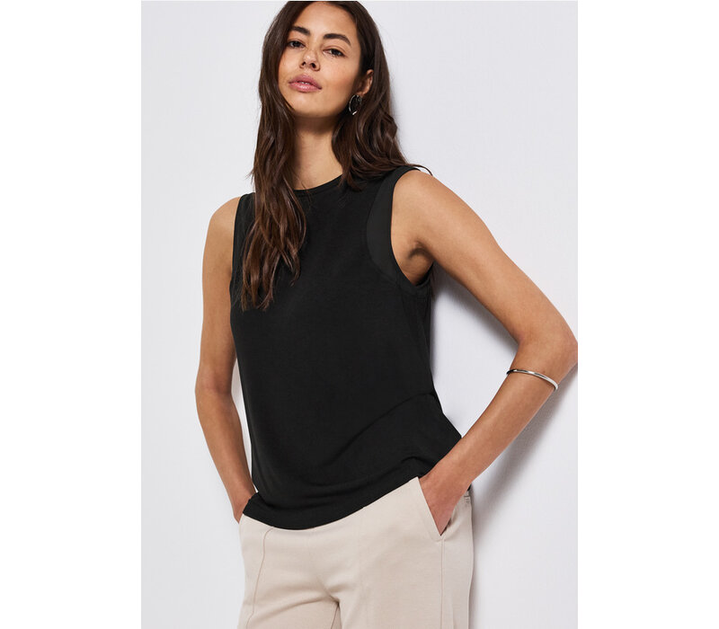 Street One Jersey Top with Chiffon Black