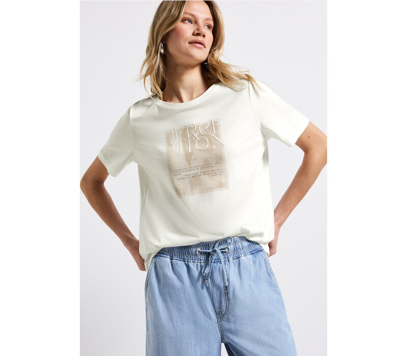 Street One Partprint Shirt with Foil Wording Off White