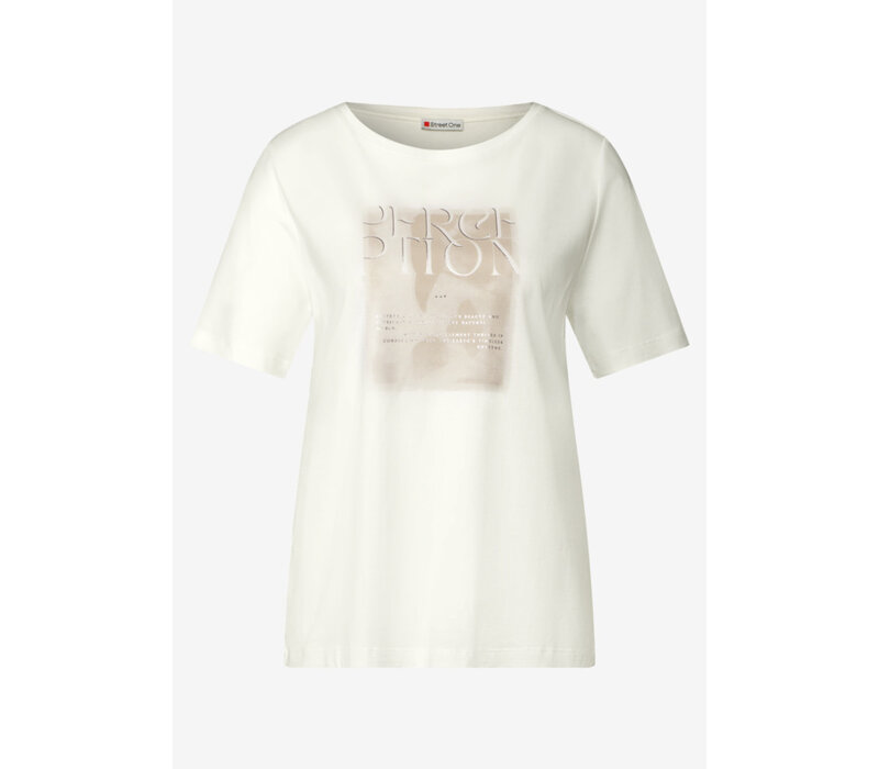 Street One Partprint Shirt with Foil Wording Off White
