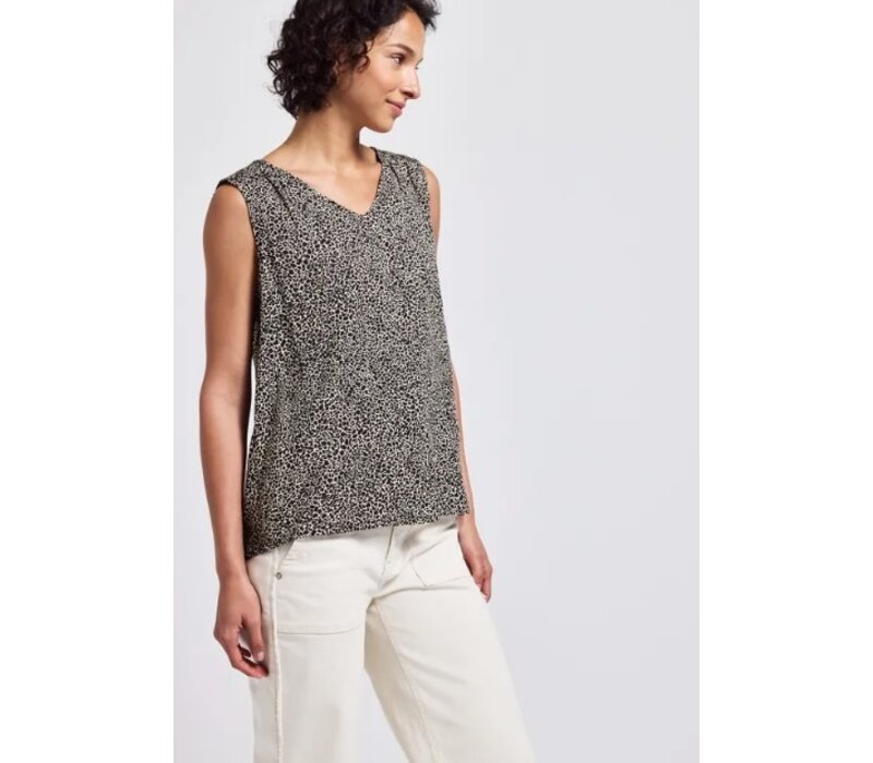 Street One V-Neck Blouse Smok Detail Cotton Cream