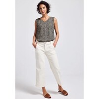 Street One V-Neck Blouse Smok Detail Cotton Cream