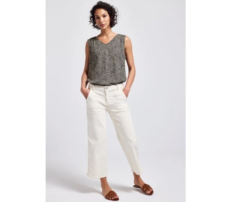 Street One V-Neck Blouse Smok Detail Cotton Cream
