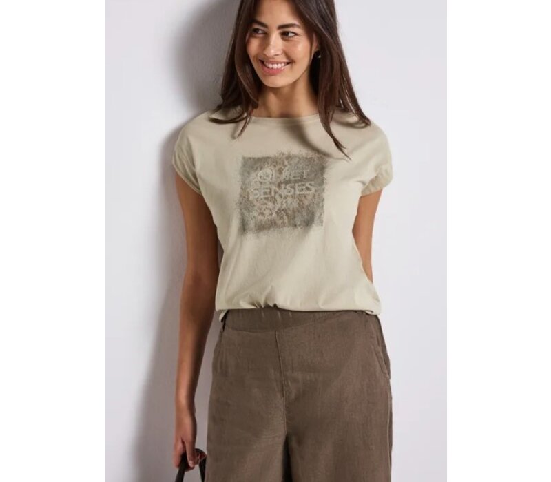 Street One Washed Shirt Stud Wording Coastal Beige