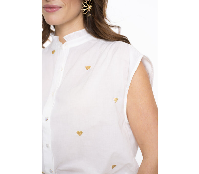 Geisha Blouse Lurex Hearts Off White Gold