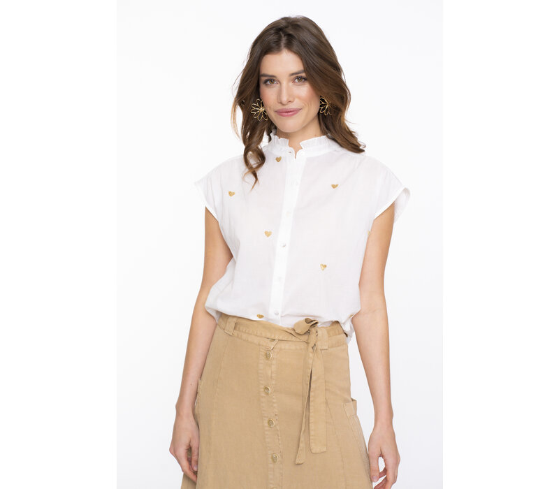 Geisha Blouse Lurex Hearts Off White Gold