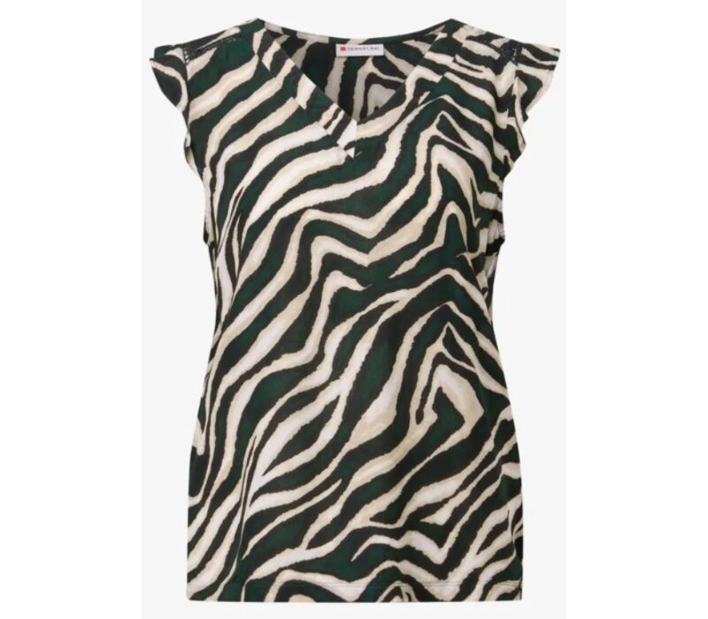 Street One Printed Volant Top Pine Grove Green