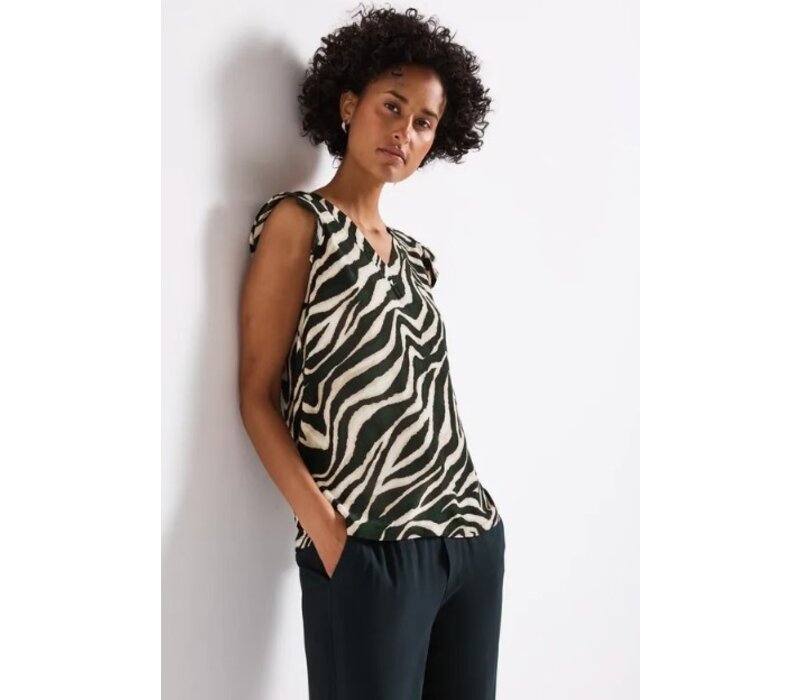 Street One Printed Volant Top Pine Grove Green