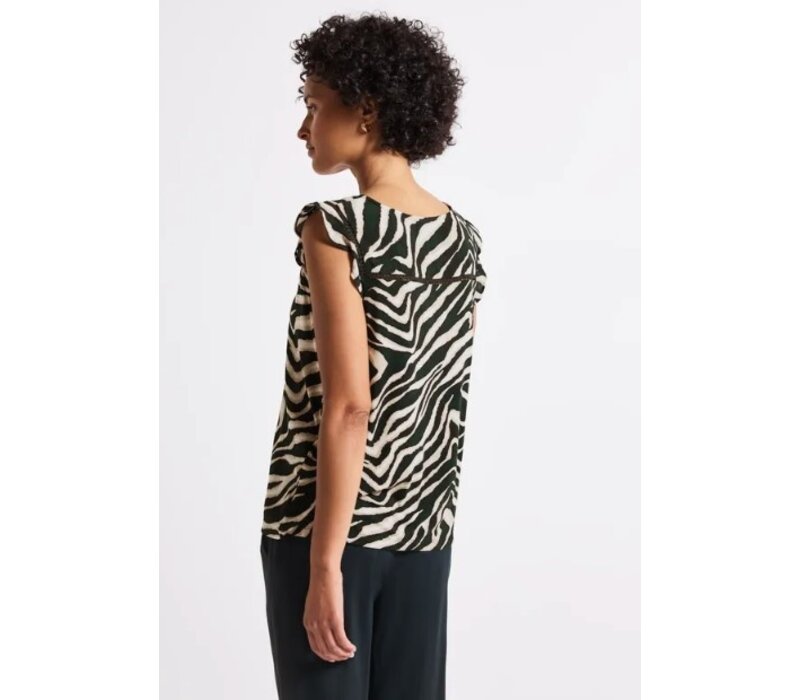 Street One Printed Volant Top Pine Grove Green