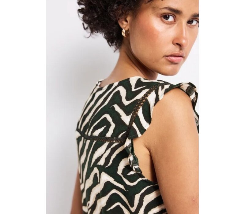 Street One Printed Volant Top Pine Grove Green