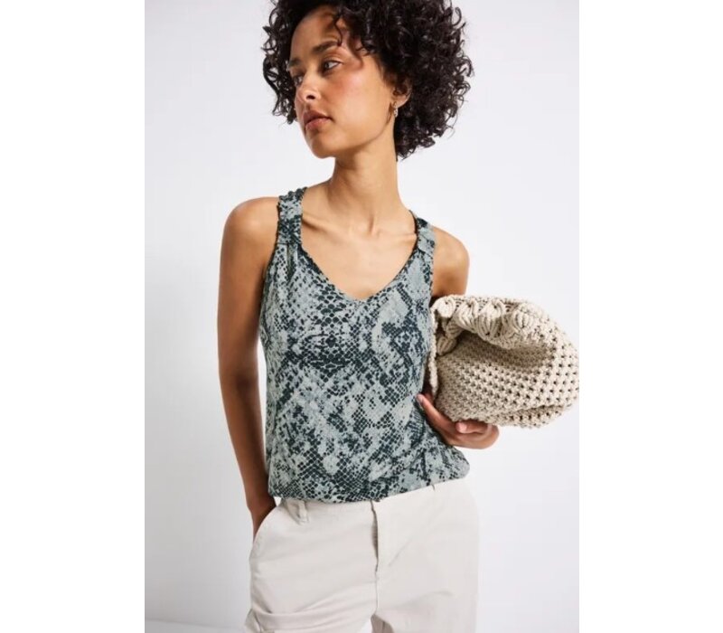 Street One Printed Jersey Top Knot Detail Tide Blue