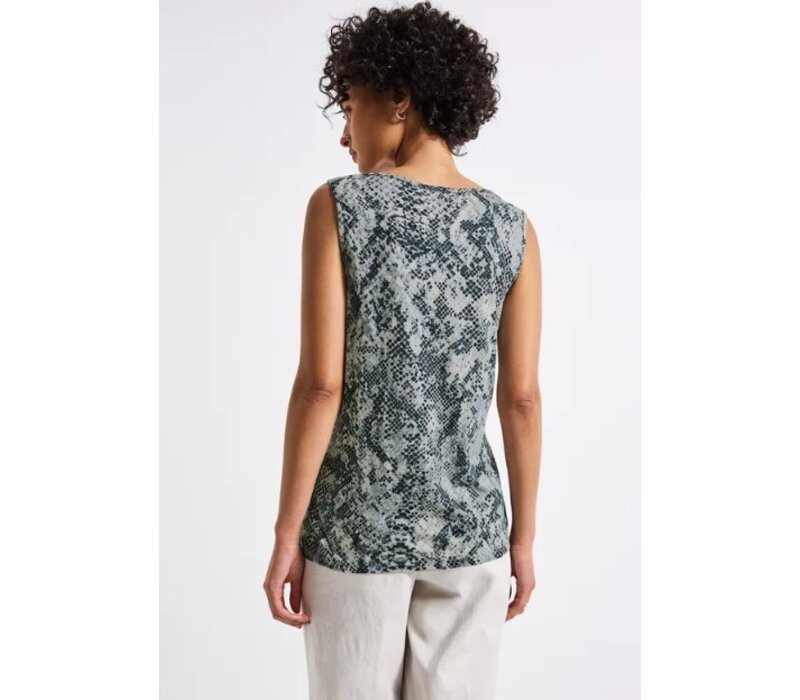 Street One Printed Jersey Top Knot Detail Tide Blue