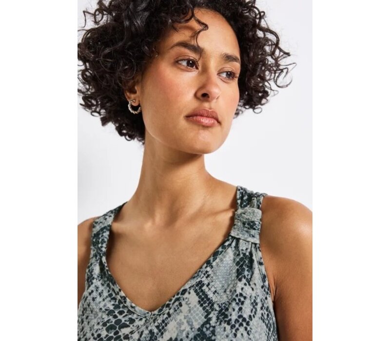 Street One Printed Jersey Top Knot Detail Tide Blue