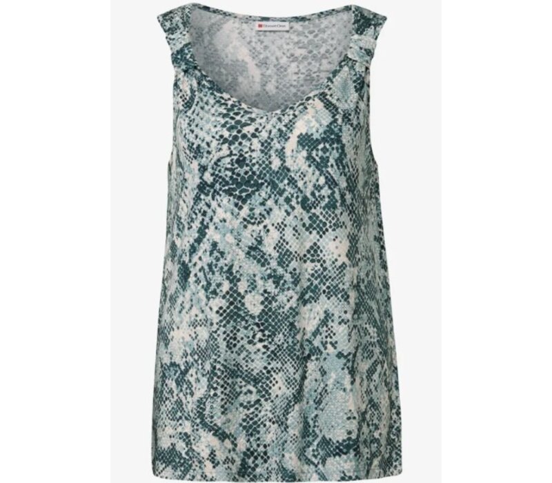 Street One Printed Jersey Top Knot Detail Tide Blue