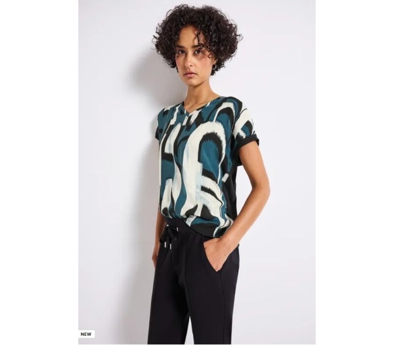 Street One Printed Mat-Mix V-Neck Shirt Tide Blue