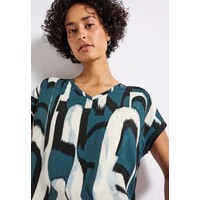 Street One Printed Mat-Mix V-Neck Shirt Tide Blue