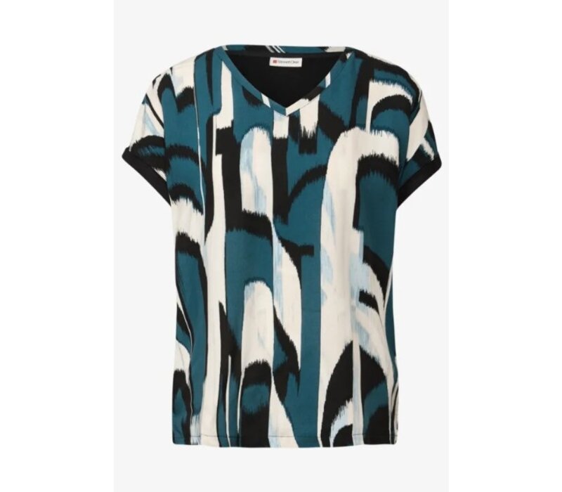 Street One Printed Mat-Mix V-Neck Shirt Tide Blue